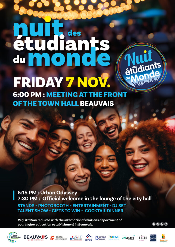 affiche nuit des étudiants du monde, en anglais - Agrandir l'image, fenêtre modale