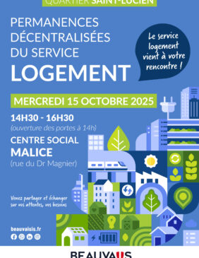 Affiche de la permanence logement du mercredi 15 octobre 2025 au Quartier Saint-Lucien - Agrandir l'image, fenêtre modale