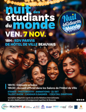 Affiche présentant la nuit des étudiants du monde vendredi 7 novembre à Beauvais