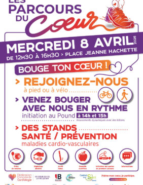 Mercredi 8 avril, de 12h30 à 16h30, place Jeanne-Hachette à Beauvais, les Parcours du cœur proposent une journée de sensibilisation aux risques cardiovasculaires, avec des activités physiques et des stands de prévention.